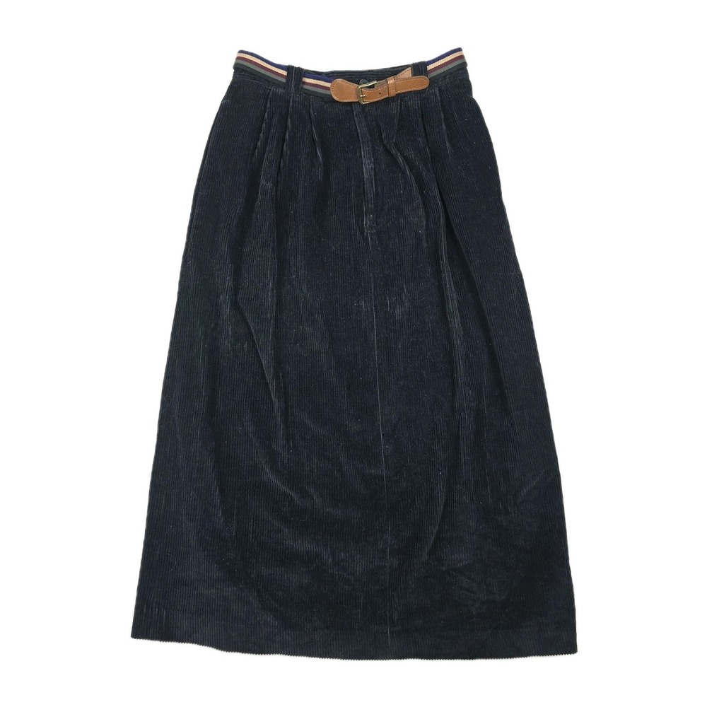 Vintage H.W. LTD Navy Blue Corduroy Pleated Maxi Skirt Size 10 Made in Japan
